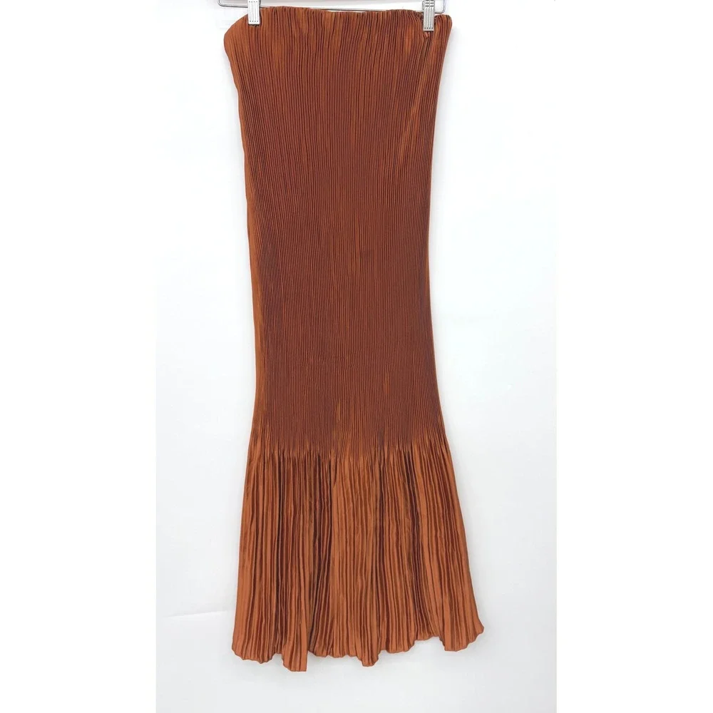 Abercrombie & Fitch Strapless Pleated Maxi Dress Womens Small Rust Copper
